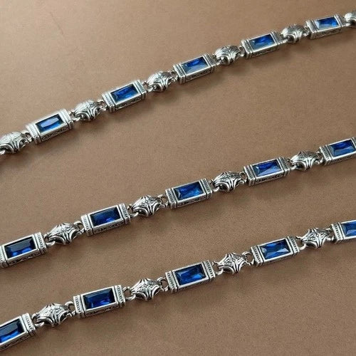 Turkish Style Tang Grass Pattern Stone Inlaid Necklace 5mm Heavy Craft Chain 07FC0E-D4 - KOEEK