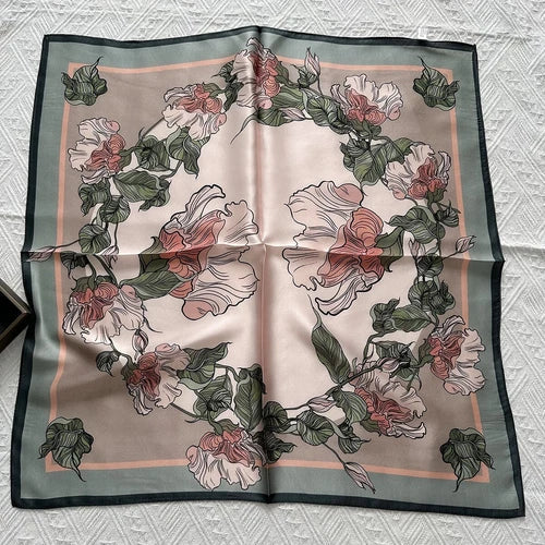 Mulberry Silk 27" Square Scarf Women Neckerchief Wrap Bandana Pink Flowers 07FC0E-D4 - KOEEK
