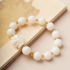 White Jade Bodhi Beads Bracelet Nine-Tailed Fox  Hand String Unisex 07FC0E-D4 - KOEEK