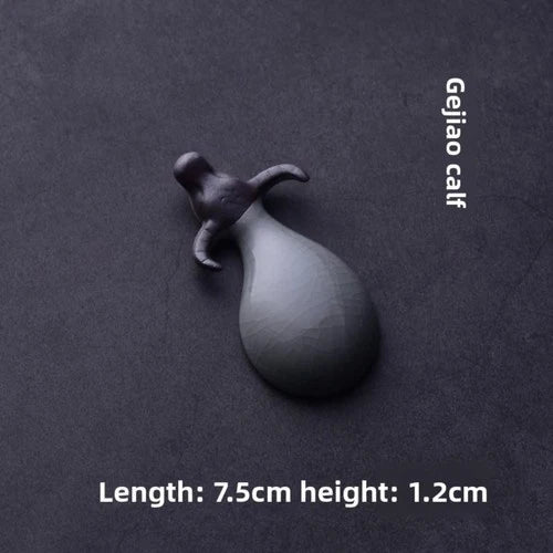 A Pair Ruyao Cow Tea Pet Ornament 7.5cm 3in Crackled Glaze Tea Play Table Decor 07FC0E-D4 - KOEEK
