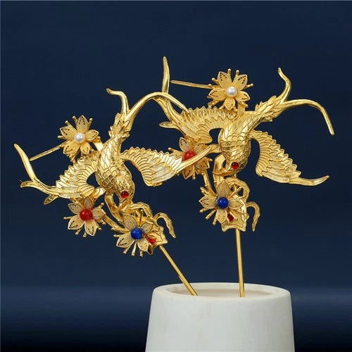 Gold Plated Ancient Style Hairpin Hanfu Hairpin Magpie Plum Court Jewelry 07FC0E-D4 - KOEEK