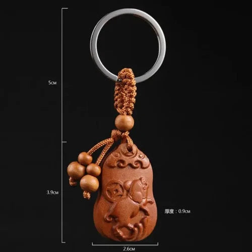 Peach Wood Hand-Carved Zodiac Pig Exquisite Key Chain Pendant Statue 07FC0E-D4 - KOEEK