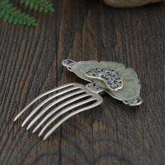 Tradition Chinese Artworks Hetian Jade Silver Hairpin Hair Clasp Accessory 07FC0E-D4 - KOEEK