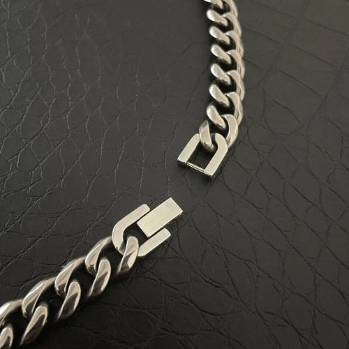 Pure Titanium Necklace 10.5mm Grinding Six Faced Cuban Chain Anti Allergy 23.6" 07FC0E-D4 - KOEEK