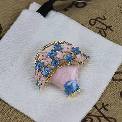 Western Vintage Enamel Craft Flower Basket Brooch Lapel Pin 07FC0E-D4 - KOEEK