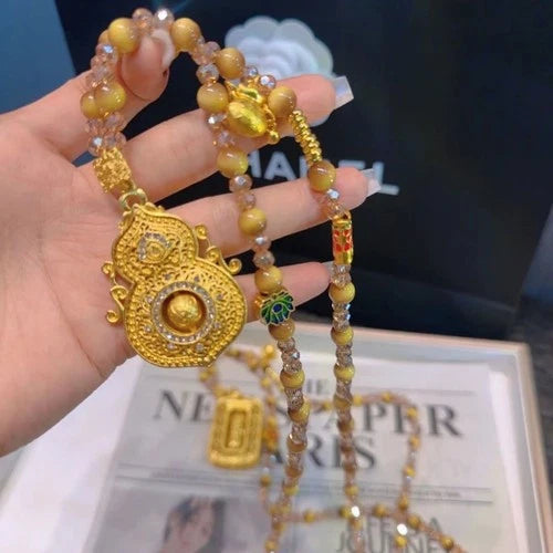 Chinese Style Wealth Gourd Necklace Vintage Long Sweater Chain for Women 07FC0E-D4 - KOEEK