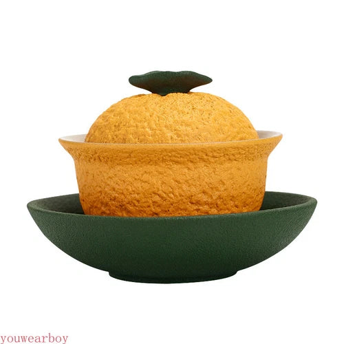 Chinese Sancai Gaiwan Handmade Pottery Tea Cup Bowl Orange Shape Tea Tureen 07FC0E-D4 - KOEEK