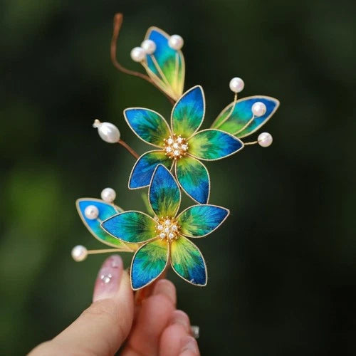 Velvet Silk Flower Hairpin Hanfu Chinese Vintage Hair Accessory 1pc 07FC0E-D4 - KOEEK