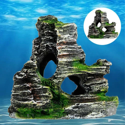 Aquarium Ornament Rockery Hiding Mountain Cave Home Fish Tank Decor Resin RESIN - KOEEK