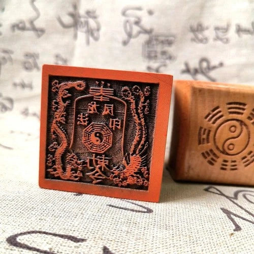 Taoist Wooden Seal Single Side Dragon Phoenix Tao Stamp 5cm Taoist Tool 07FC0E-D4 - KOEEK