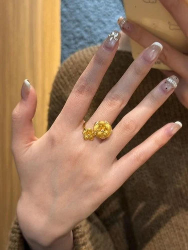 Vintage Gold Plated Filigree Ring Women Crystal Inlaid Adjustable Court Style 07FC0E-D4 - KOEEK