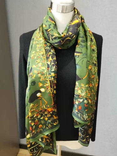 Women 180cm Square  Mulberry Silk Scarf Vintage Shawl Print Hand Rolled Gift 07FC0E-D4 - KOEEK