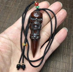 2.8" Yak Horn Carved Skull Pendant Phurba Dagger Buddhism Faqi Statue Collection 07FC0E-D4 - KOEEK