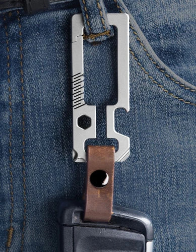 TC4 Titanium Alloy + Leather Multi Tools Keychain Carabiner Car KeyPendantEDC 07FC0E-D4 - KOEEK