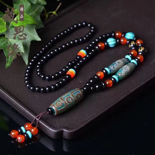Tibetan Dzi Bead Pendant Necklace Nine Eye Three Eye Agate Carnelian Amulet 07FC0E-D4 - KOEEK