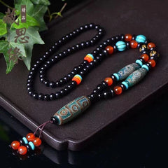 Tibetan Dzi Bead Pendant Necklace Nine Eye Three Eye Agate Carnelian Amulet 07FC0E-D4 - KOEEK