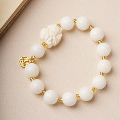 White Jade Bodhi Beads Bracelet Nine-Tailed Fox  Hand String Unisex 07FC0E-D4 - KOEEK