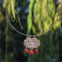 Cloisonne Choker Necklace Hollow Enamel Pendant Chinese Style Hanfu Jewelry 07FC0E-D4 - KOEEK
