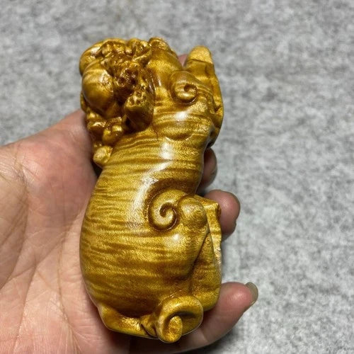 Golden Nanmu Pixiu 9.7×4.8×4.0cm Hand Carved Wenwan Random Color 07FC0E-D4 - KOEEK