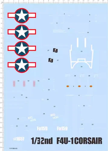 Detail Up 1/32 WWII USMC Vought F4U-1A CORSAIR Fighter Water Slide Decal 04781 07FC0E-D4 - KOEEK