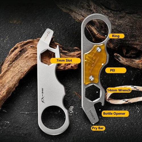 Titanium PEI Bottle Opener Pry Bar Crowbar Wrench EDC Pocket Multi Tool Keychain 07FC0E-D4 - KOEEK