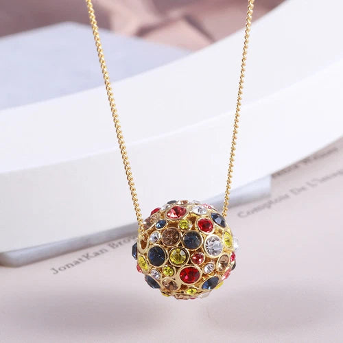 luck 3D Ball Inlaid Colored Diamond Sliding Pendant Necklace for Women 07FC0E-D4 - KOEEK