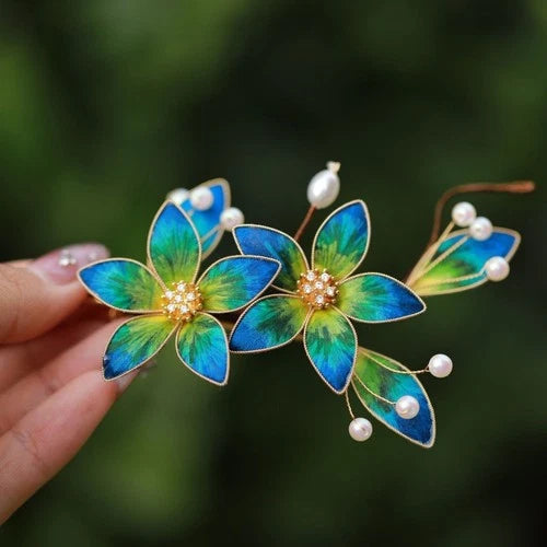 Velvet Silk Flower Hairpin Hanfu Chinese Vintage Hair Accessory 1pc 07FC0E-D4 - KOEEK