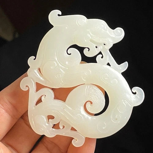 China Natural Old Jade Carving Flying Dragon Pendant Collection  Ornament 07FC0E-D4 - KOEEK