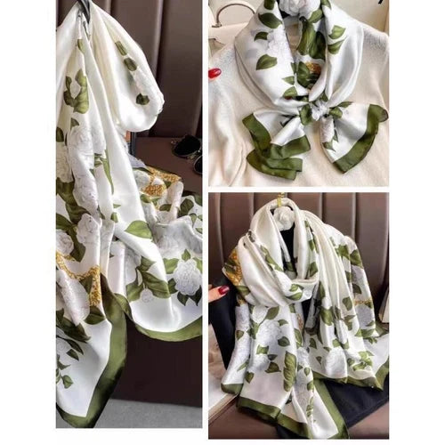 Satin Scarf 180x80CM Gardenia Print Shawl Lightweight Summer Wrap for Women 07FC0E-D4 - KOEEK