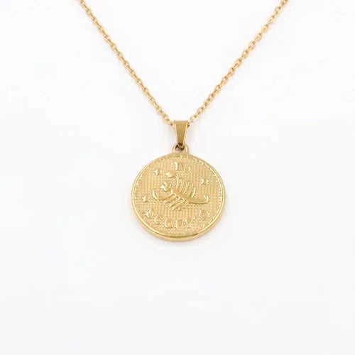 Gold Plated Stainless Steel Constellation Horoscope Zodiac Sign Pendant Necklace 07FC0E-D4 - KOEEK