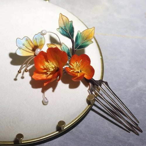 Red Peony Hairpin Vintage Chinese Style Wedding Hanfu Accessory 07FC0E-D4 - KOEEK