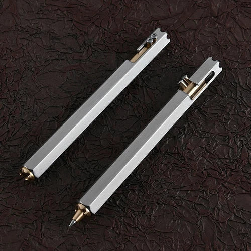 EDC Stainless Steel + Brass Bolt Action  Signature Pocket Ballpoint Pen 07FC0E-D4 - KOEEK