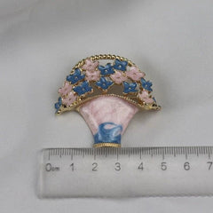 Western Vintage Enamel Craft Flower Basket Brooch Lapel Pin 07FC0E-D4 - KOEEK