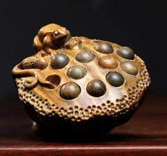 Green Sandalwood Carved Lotus Frog Statue Hand Carving Art Sculpture Decor 07FC0E-D4 - KOEEK