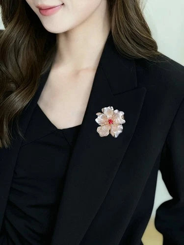 Peony Flower Brooch Elegant Coat Pin Floral Jewelry Auspicious Style Accessory 07FC0E-D4 - KOEEK