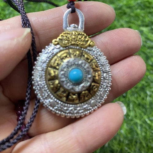 Tibetan Silver Mantra Spinner Pendant Keychain Bag Charm Ornament 42x32x17mm 07FC0E-D4 - KOEEK