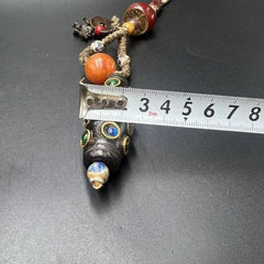 Antique Meteorite 20 Eyes Dzi Bead Handheld Pendant Inlaid Multicolor Beads 07FC0E-D4 - KOEEK