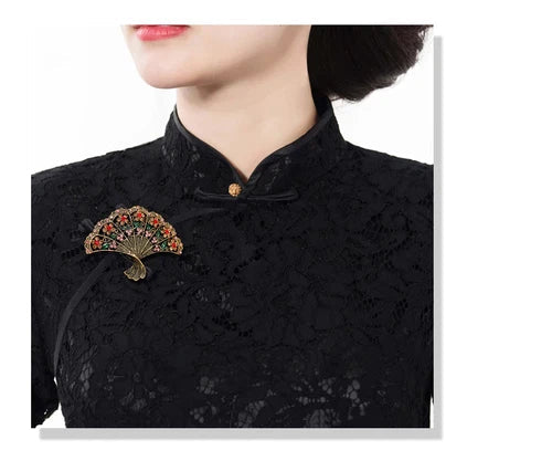 Vintage Fan Brooch Hollow Flower Pin Fashion Suit Dress Cheongsam Jewelry 07FC0E-D4 - KOEEK