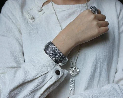 Vintage Wide Cuff Bracelet Peony Flower Open Bangle Ethnic Chic Women Jewelry 07FC0E-D4 - KOEEK