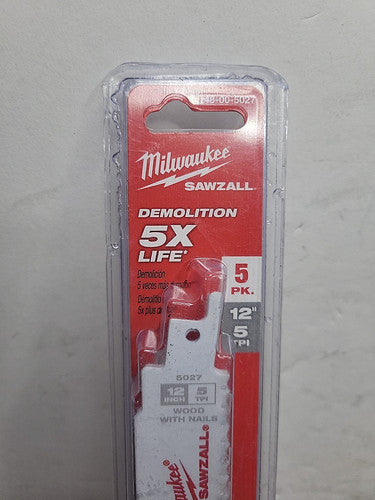 new Milwaukee 48-00-5027 12in 5TPI The AX Sawzall Blade - 5 Piece KOEEK - KOEEK