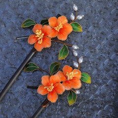 Silk Flower Hairpin Pair Hanfu Velvet Chinese Style Hair Accessory 07FC0E-D4 - KOEEK