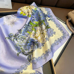 Silk Mulberry 27" Square Scarf Women Neckerchief Wrap Bandana Purple Flower 07FC0E-D4 - KOEEK