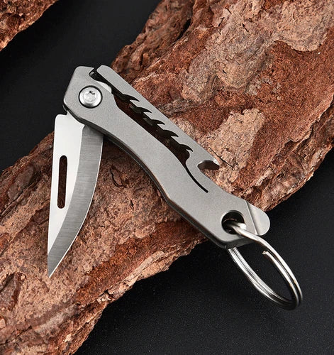 Titanium Mini Knife Keychain Folding Knife Bottle Opener Tool Outdoor Pocket EDC 07FC0E-D4 - KOEEK