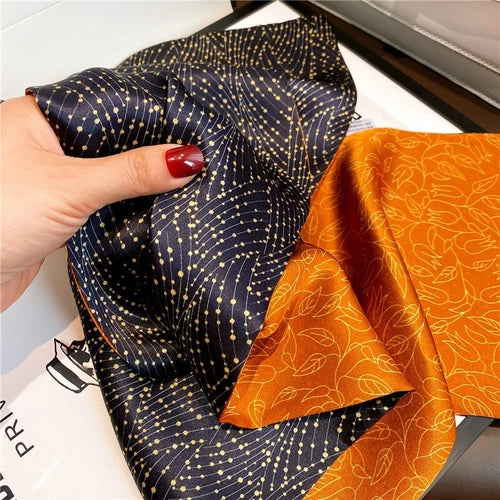 Double Deck  Pure Silk Long Twill Scarf Women Orange Neckerchief 150*15cm 07FC0E-D4 - KOEEK