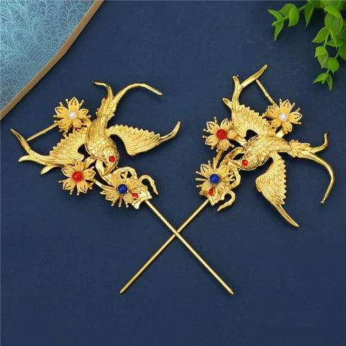 Gold Plated Ancient Style Hairpin Hanfu Hairpin Magpie Plum Court Jewelry 07FC0E-D4 - KOEEK