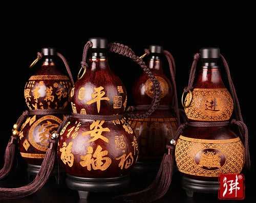 Natural Carving Wine Gourd Portable Water Bottle Gourd Decoration Birthday Gift 07FC0E-D4 - KOEEK