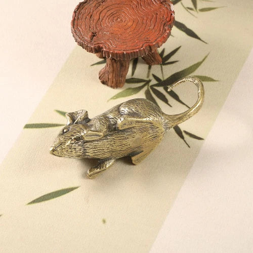 Brass Statue Zodiac Mouse Figurine Copper Ornament Metal Rat Decor Handicraft 07FC0E-D4 - KOEEK