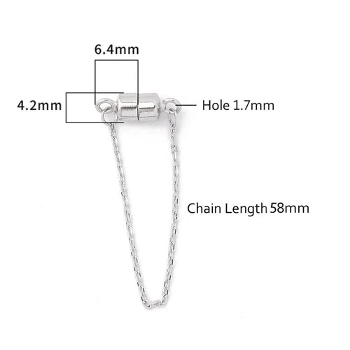 3x Sterling Silver Magnetic Clasp w/ Chain for Bracelet Necklace 07FC0E-D4 - KOEEK