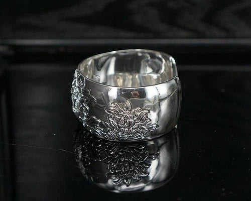 Vintage Wide Cuff Bracelet Peony Flower Open Bangle Ethnic Chic Women Jewelry 07FC0E-D4 - KOEEK