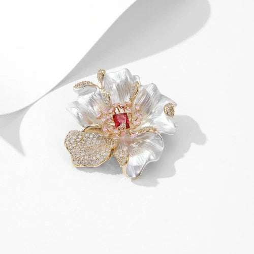 Peony Flower Brooch Elegant Coat Pin Floral Jewelry Auspicious Style Accessory 07FC0E-D4 - KOEEK